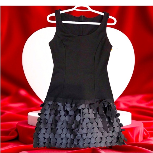 XXS🌹Polka Dots Vegan Leather Mini Black Dress - Picture 1 of 8